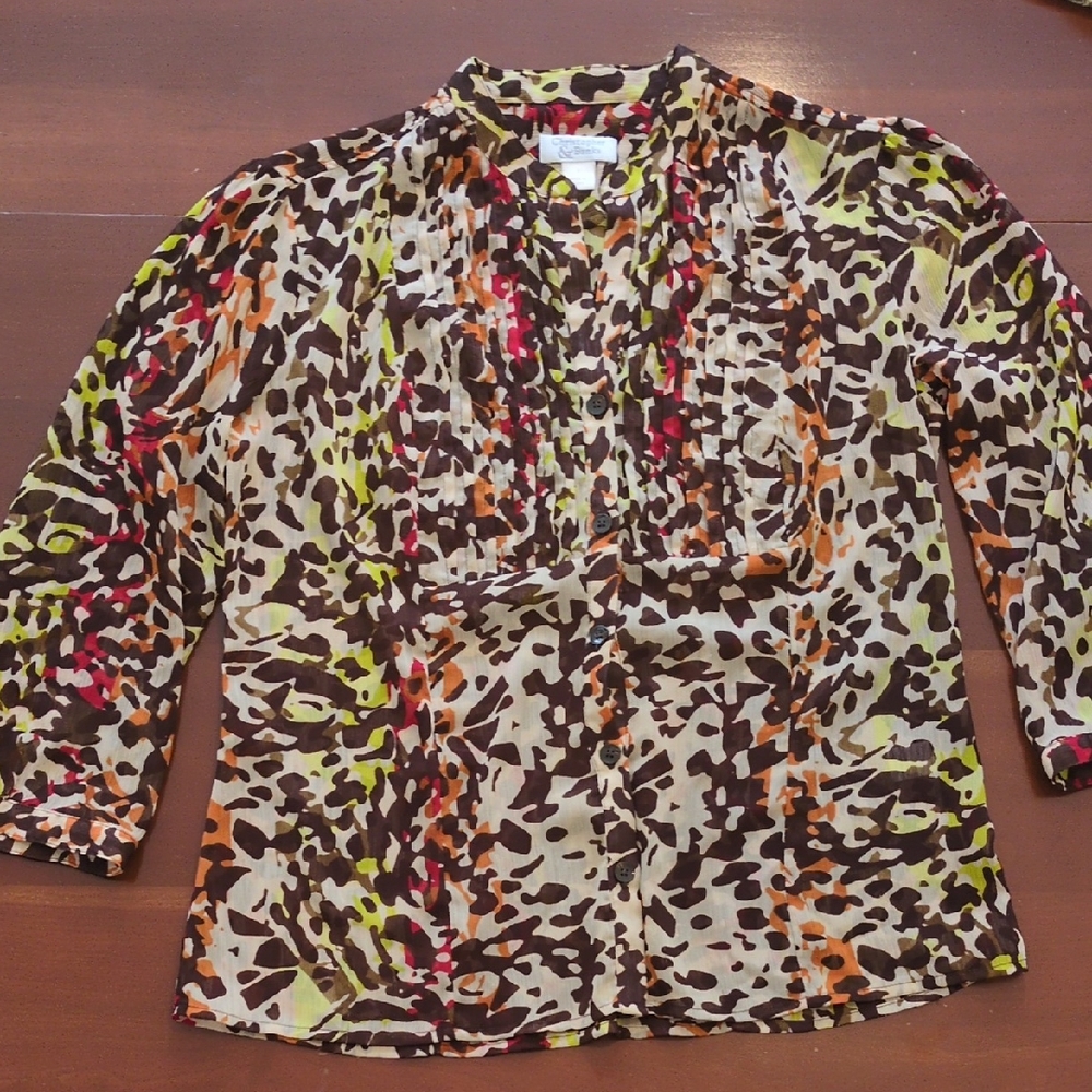 Christopher & Banks Small Animal Print Fitted Blouse